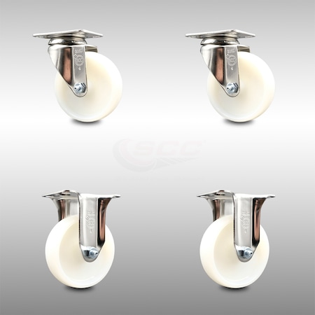 Service Caster 4 Inch 316SS Nylon Wheel Swivel Top Plate Caster Rigid, 2PK SCC-SS31620S414-NYS-2-R-2